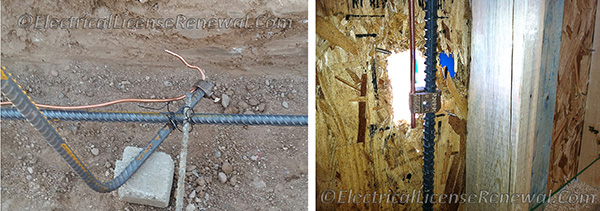 Question: Is the acorn clamp permitted to be used for direct connection to the rebar as in the left image? Is the 20 ft. run of copper wire even required if the 1/2 in. rebar is at least 20 ft long?